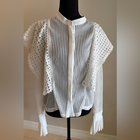 Why Dress Tops - Why Dress White Lace Mesh Blouse, Romantic Statement Sleeve Top, Boho chic